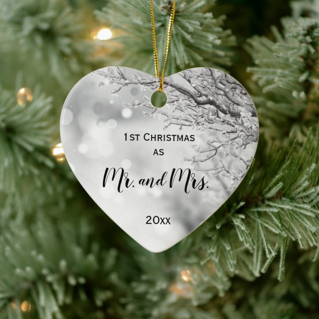 First Christmas Together Mr and Mrs Winter Wedding Ceramic Ornament (Tree)