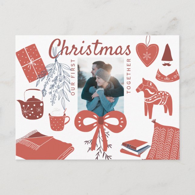 First Christmas together new couple photo greeting Postcard (Front)