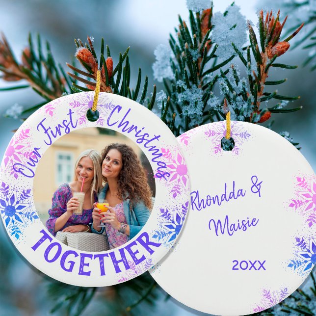 First Christmas Together Photo Bright Snowflake Ceramic Ornament (Creator Uploaded)