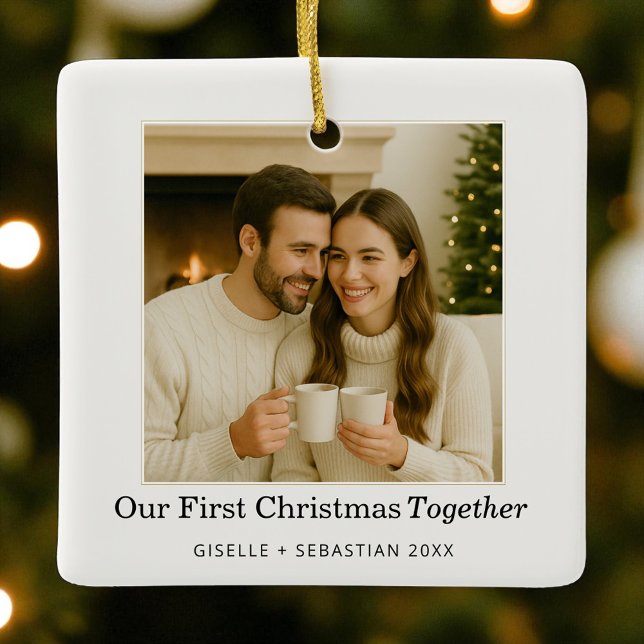 First Christmas Together Photo Holiday Keepsake Ceramic Ornament (Creator Uploaded)