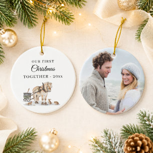 First Christmas Together Photo Winter Horse Ceramic Ornament