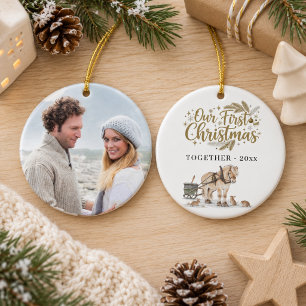 First Christmas Together Photo Winter Horse Ceramic Ornament