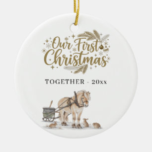 First Christmas Together Photo Winter Horse Ceramic Ornament