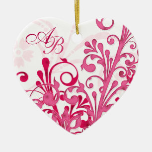 First Christmas Together Pink Floral Wedding Heart Ceramic Ornament