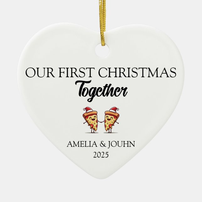 First Christmas Together Pizza, Personalized Pizza Ceramic Ornament (Front)
