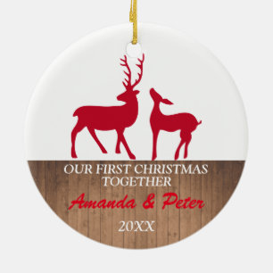 First Christmas together rustic ornament deers