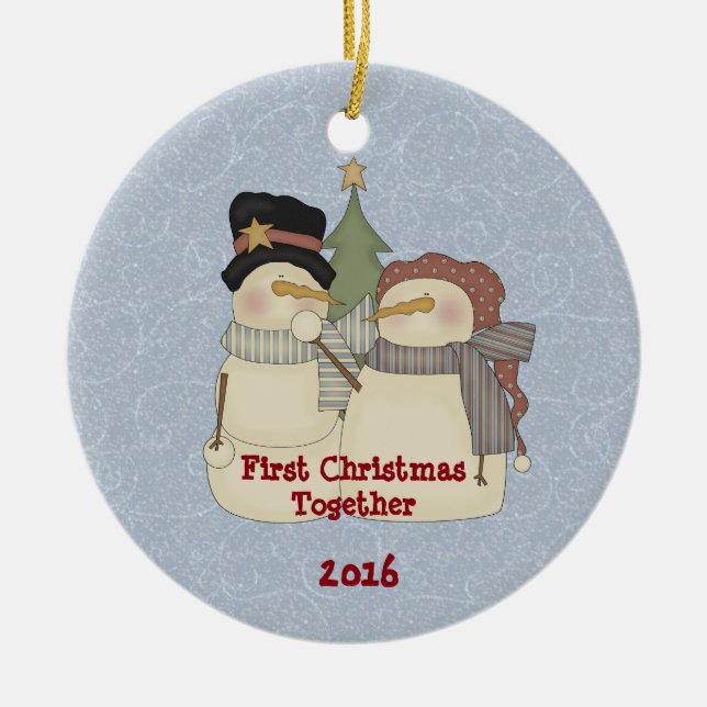 First Christmas Together Snow Couple Ceramic Ornament (Front)