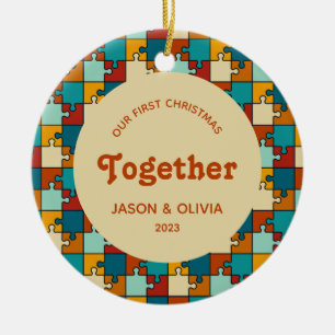 First Christmas Together Vintage Puzzle Photo Ceramic Ornament