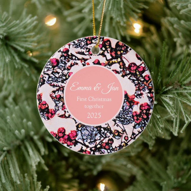 First Christmas together winter berries Ceramic Ornament (Tree)