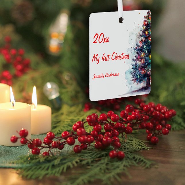 First Christmas tree photo Metal Square Ornament (Creator Uploaded)