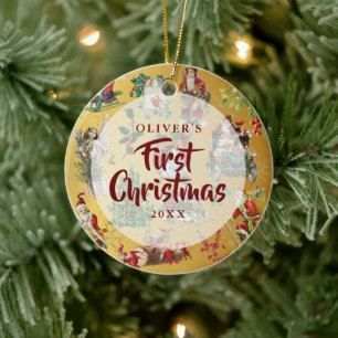 First Christmas Vintage Gold Photo Ceramic Ornament