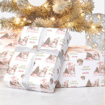 First Christmas Vintage Snowman Girl Name Wrapping Paper<br><div class="desc">Cute 1st Christmas wrapping paper with a cute pink vintage snowman,  number one and Christmas tree with gifts on the white background for a baby girl. Easily personalize the text. Please visit the store for the full line of products that are available - Kate Eden Art</div>