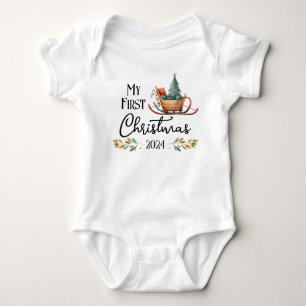 First Christmas Watercolor Sled Baby Bodysuit
