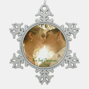 First Christmas Wedding Photo Snowflake Pewter Chr Ornament