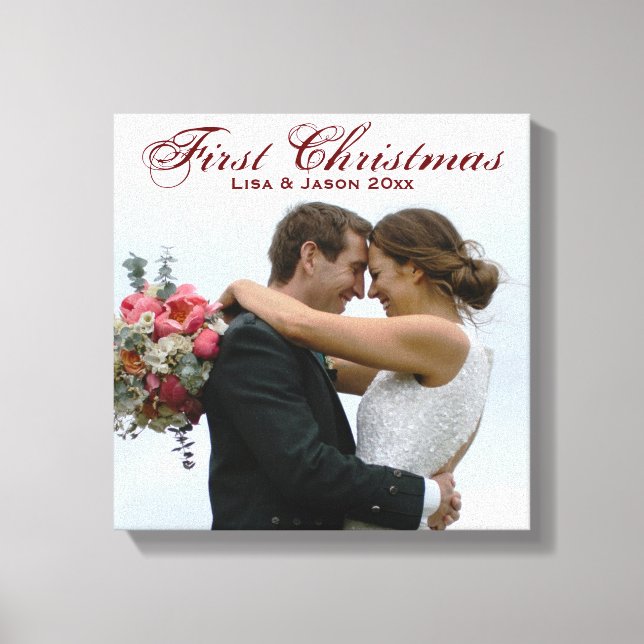 First Christmas Wedding Photo with Names Canvas Print (Front)