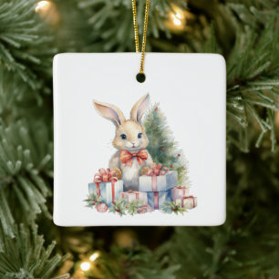 First Christmas Whimsical Cute Bunny Customized Ceramic Ornament