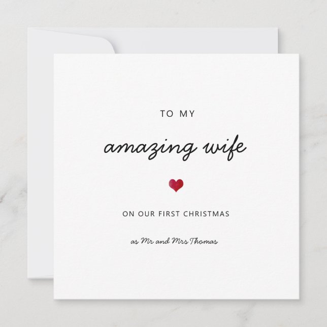 First Christmas wife romantic heart mr & mrs name Card (Front)