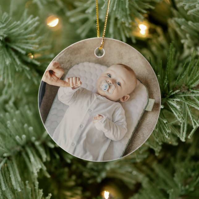 First Christmas With Birth Stats 1 Photo Xmas Tree Ceramic Ornament (Tree)