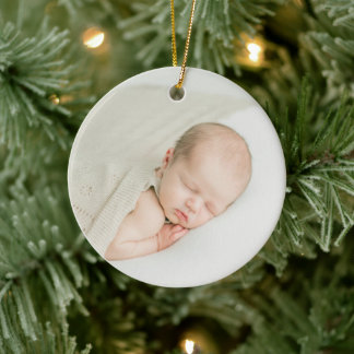 First Christmas With Birth Stats Custom 1 Photo Ceramic Ornament