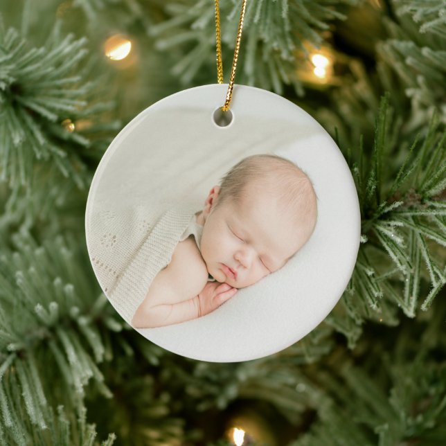 First Christmas With Birth Stats Custom 1 Photo Ceramic Ornament (Tree)