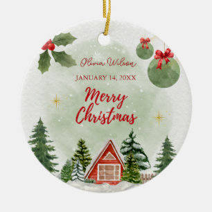 First Christmas with Birth Stats Photo Ceramic Ornament