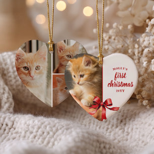 First Christmas with Our Kitten 4 Photo Red Bow Ceramic Ornament