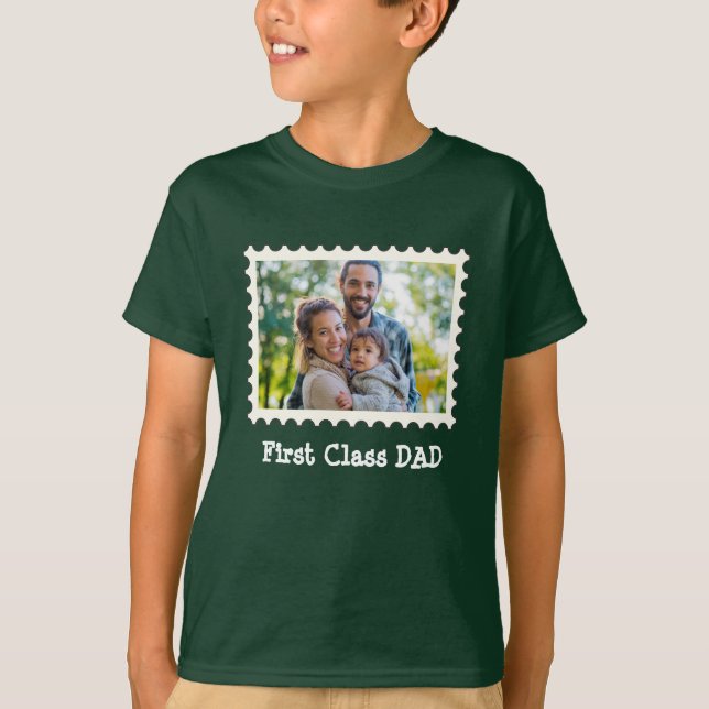 FIRST CLASS DAD Best Dad custom horizontal photo  T-Shirt (Front)