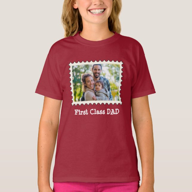 FIRST CLASS DAD Best Dad custom horizontal photo   T-Shirt (Front)