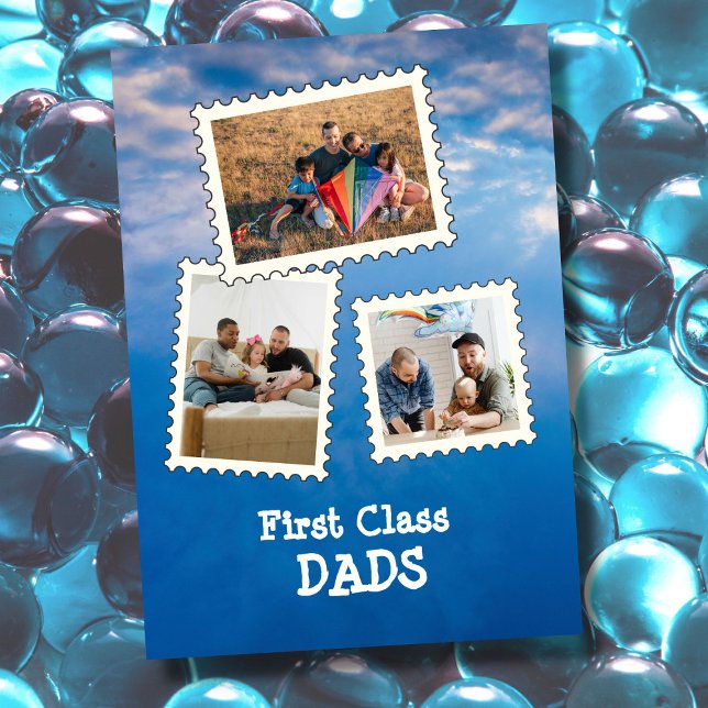 First Class DADS Best Dads LGBT custom 3 photo Card (Creator Uploaded)