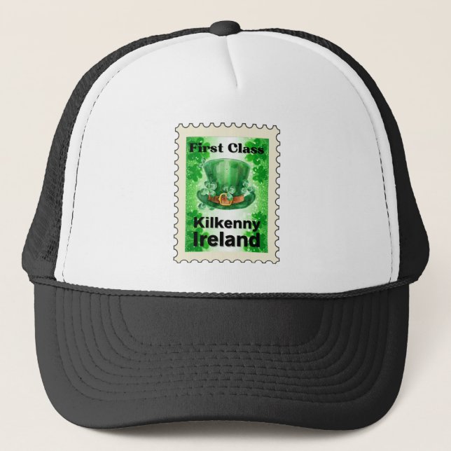 First Class Kilkenny Ireland Stamp Trucker Hat (Front)