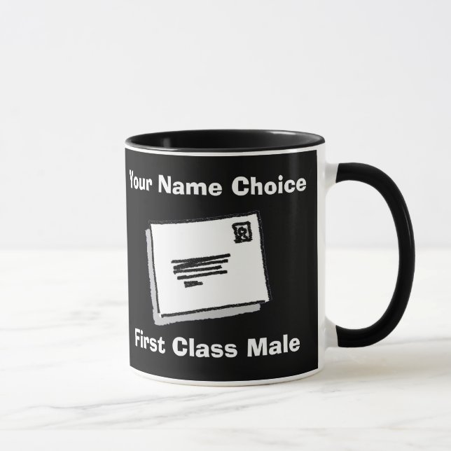 First Class Male with Personalised Name Mug (Right)