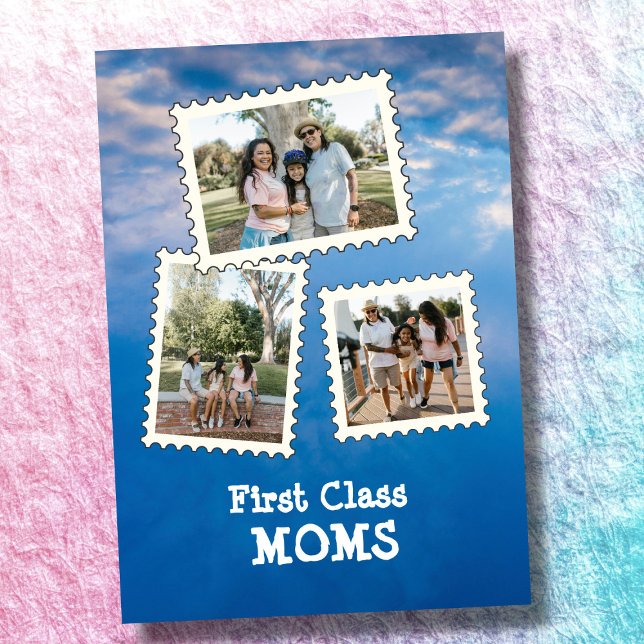 First Class MOMS Best MOMS LGBT custom 3 photo Card (Creator Uploaded)