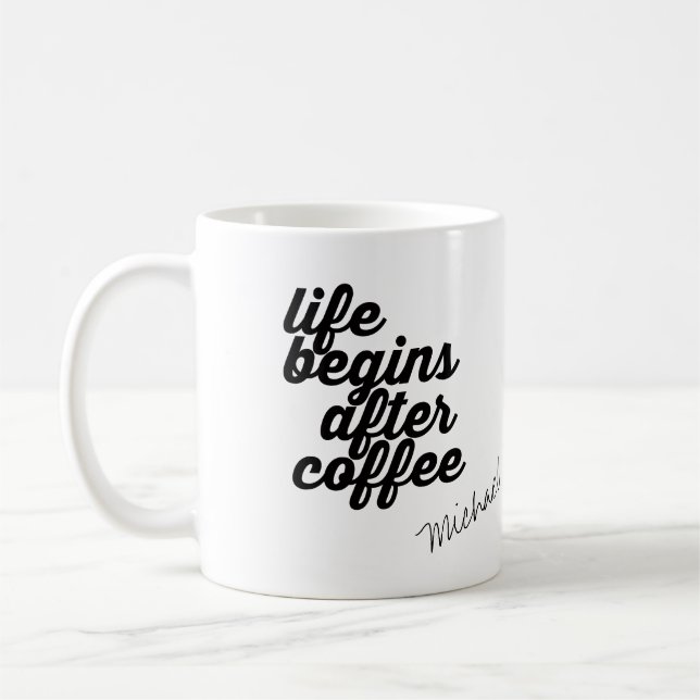 first coffee, personalized coffee mug (Left)