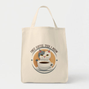 First Coffee Then I Meow Cute Cat Tote Bag