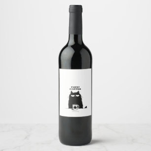 First Coffee Then Meow – Funny Cat Coffee Lover Wine Label