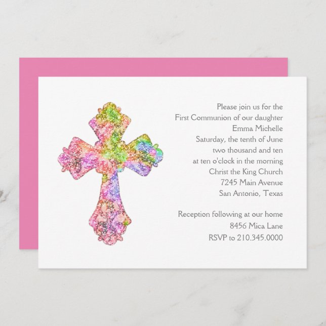 First Communion Abstract with Cross Invitation (Front/Back)