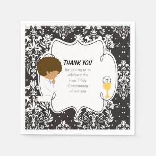 First Communion African American Black Damask Napkin