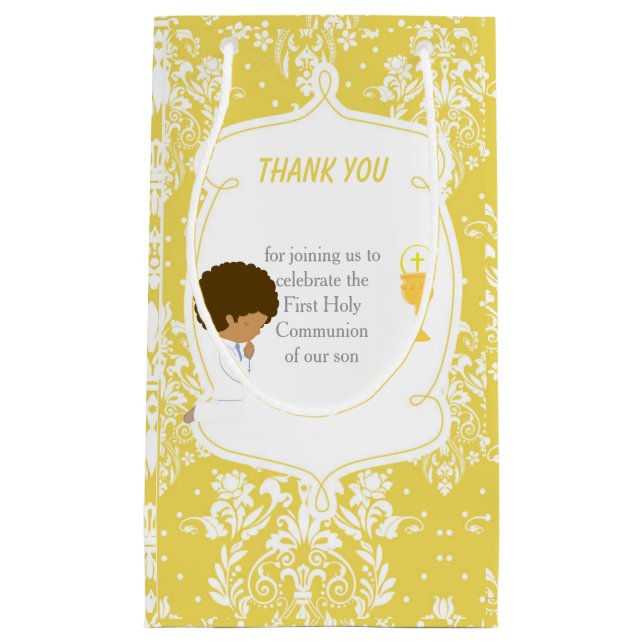 First Communion African American Boy Thank You Small Gift Bag (Front)