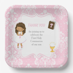First Communion African American Girl Paper Plate