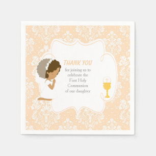 First Communion African American Peach Damask Napkin