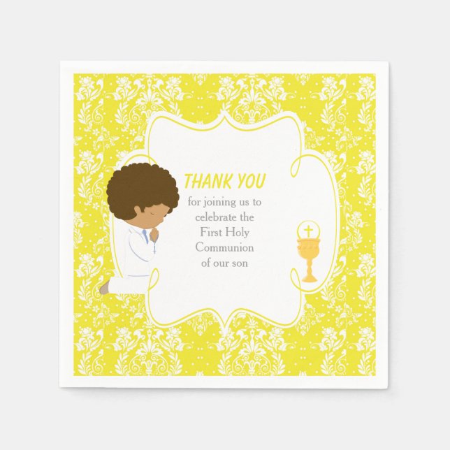 First Communion African American Yellow Damask Napkin (Front)