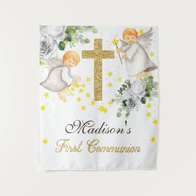 First Communion Angels Glitter Gender Neutral Tapestry (Front)