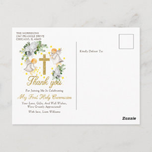 First Communion Angels Glitter Thank you Postcard