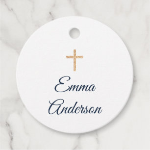 First Communion, Baptism Navy and Gold Elegant Favour Tags