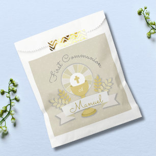 First communion, beige first communion favour bag