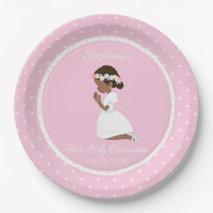 First Communion Black Girl Paper Plate