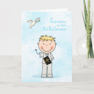 First Communion, Blonde Hair Boy, Congratulations Card
