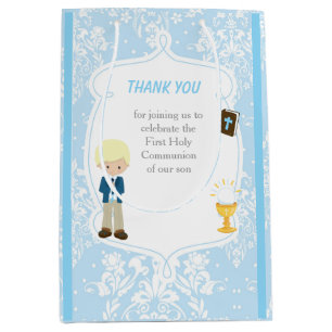First Communion Blonde Hair Boy Thank You Medium Gift Bag