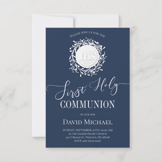 First Communion blue background Invitation (Front)