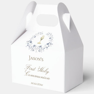 First Communion blue foliage chalice Favor Box